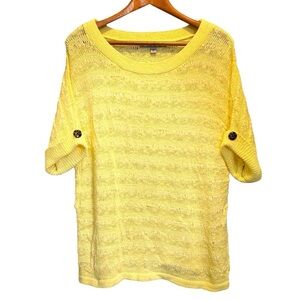 NEW Andrew Marc New York Yellow Short Sleeve Cotton Blend Woven Sweater Size XL